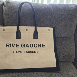 Saint Laurent Black and Tan Canvas Tote